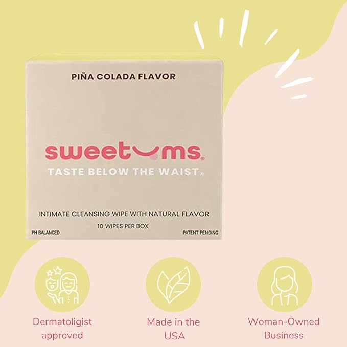 Sweetums Feminine Wipes For Women, Individually Wrapped - pH Balanced Flavored Intimate Wipes - Pack of 10 (Pina Colada)