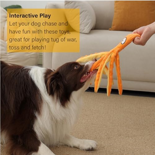 CPYOSN 2 Pack Octopus Dog Toys, No Stuffing Squeaky Crinkle Plush Chew Toys