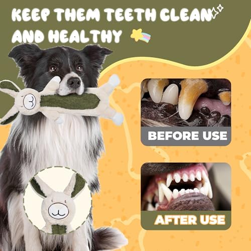 Squeaky Dog Toys for Small & Medium Breeds, Soft No Stuffing Interactive Puppy Teething Chewing Toy with Crinkle Paper, Best Birthday, Christmas, Halloween, Easter Gift, Flat Rabbit