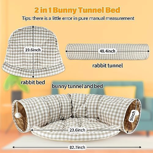 BWOGUE Bunny Tunnel Bed, 2-in-1 Collapsible Rabbit Tunnel Hideout with Mat