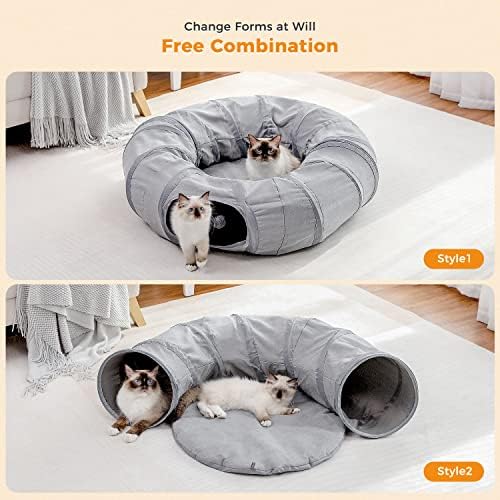 PAWZ Road Donut Cat Tunnel Bed with Center Mat, Peek Hole & Hanging Balls