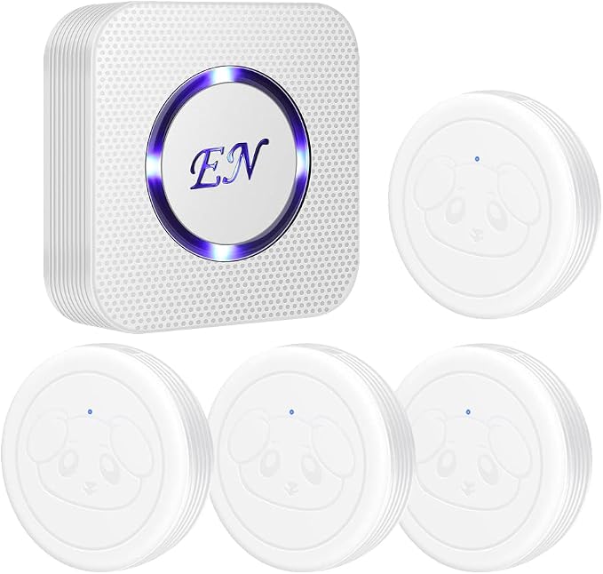 Dog Door Bell Wireless Doggie Doorbells for Potty Training with Waterproof Touch Button Dog Bells 1 Receiver and 4 Transmitters, White