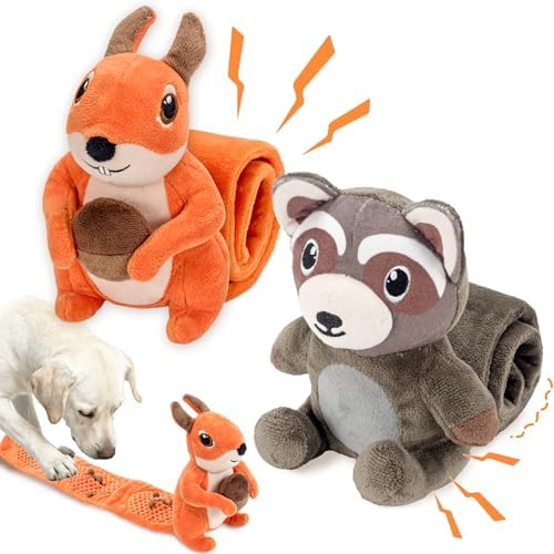 LECHONG 2-Pack Plush Squeaky Dog Toys, 23-Inch Snuffle Puzzle Tug of War Toy with Roll-Up Treat-Hiding Crinkle Tail, Enrichment Toys for Small & Medium Dogs to Relieve Boredom & Mental Stimulation