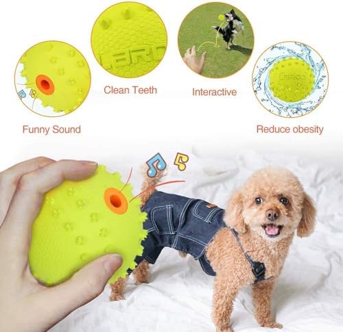 LaRoo Squeaky Dog Ball Toy, Durable Natural Rubber Squeaker Ball Floating Throwing Training, Teeth Cleaning Chew Toy for Pet Small Medium Large Dogs (6.5CM Green)