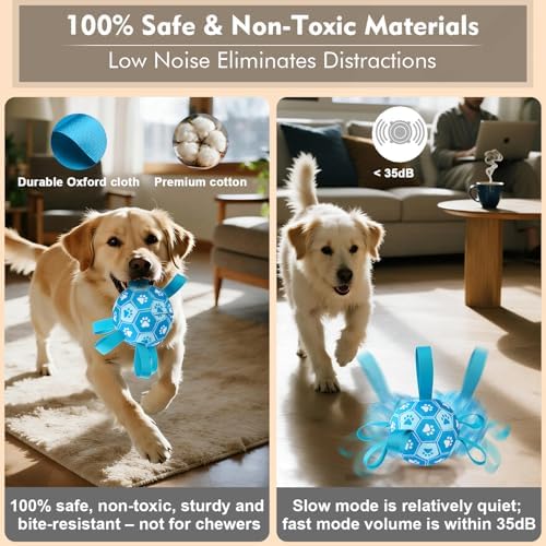 Interactive Dog Toys Dog Soccer Ball to Keep Them Busy(Blue) | Durable Automatic Moving Jumping Dog Balls with Straps for Small/Medium/Large Dogs,Rechargeable,Not for Aggressive Chewers
