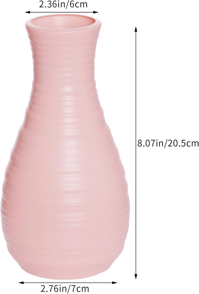2 Pack Composite Plastics Flower Vase, Unbreakable Ceramic Look Vase for Home Decor Centerpieces, Arranging Bouquets (Pink)