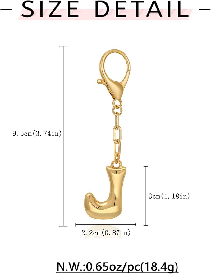 WOWORAMA Initial Letter Keychain for Women Chunky Gold Bubble Letter Bag Charm Purse Charm Personalized Keyrings Accessories