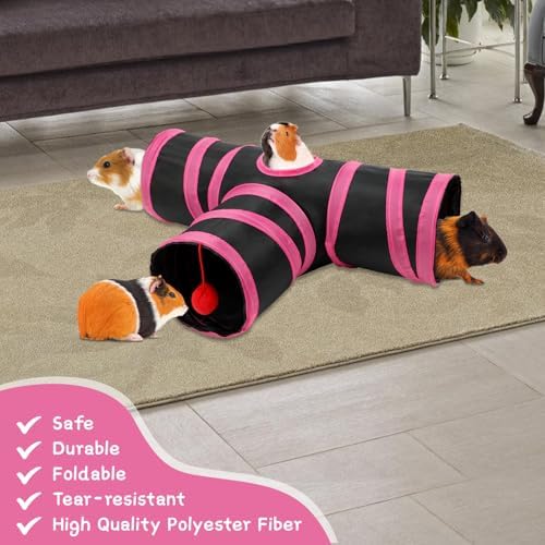 Rypet Guinea Pig Tunnel Hideout 3-Way Collapsible Pet Tubes, Red Black