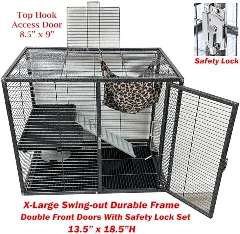 X-Large 31"x18.5"x53.5"H 4-Tiers Deluxe Two Full Story Double Unit Double Large Front Doors Tight 1/2-Inch Wire Spacing for Feisty Ferret Hammock Chinchilla Cat Sugar Glider Critter Cage On Wheels