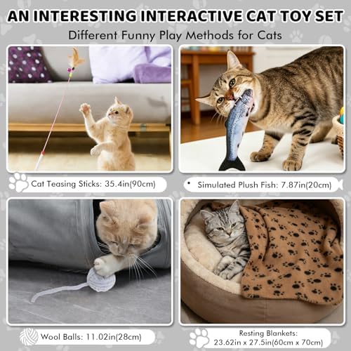 XIAPIA Cat Tunnels for Indoor Cats, 6-in-1 Collapsible Crinkle Play Tunnel
