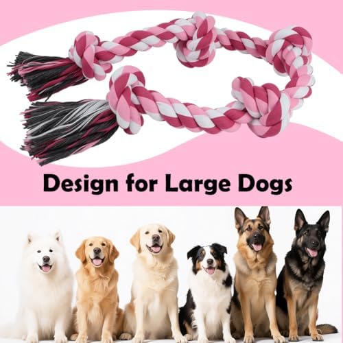 SZEE Dog Rope Toy for Large Dogs, 37 Inch 5 Knots, Tug of War Rope for Large Breeds, for Energy Release & Boredom Relief, Valentine’s Day Pet Toy (Red & Pink)
