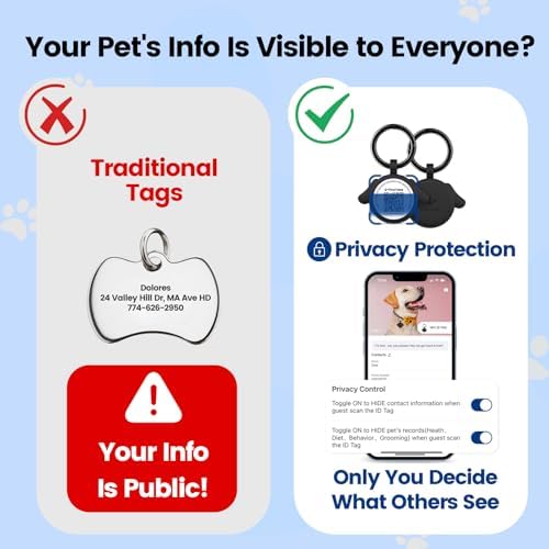 QR Code Pet ID Tags with NFC - Silent Silicone Dog Name Tags Personalized, Scan for Instant Location Alerts & Digital Pet Profile, Waterproof & Battery-Free Dog Tag for Cats & Dogs (Black)