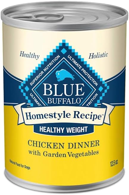 Blue Buffalo Chicken Dinner with Garden Vegetables Homestyle Recipe Healthy Weight Adult Wet Dog Food, 12.5 oz., Case of 12 | Healthy Weight Formula, Beef Dinner with Garden Vegetables, No Chicken By-Product, Corn, Wheat, or Soy