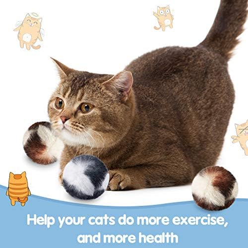 Skylety 8 Pack Cat Pom Poms Ball with Catnip Large Cat Balls Soft No Bells Quiet Interactive Toys Cute Fuzzy Artificial Balls Faux Fur 2 Inches for Kitten Pet Gifts Chasing Playing Exercising Indoor