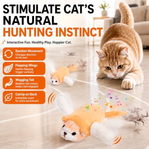 BABORUI Interactive Cat Toy Flying Mouse, Orange Mouse