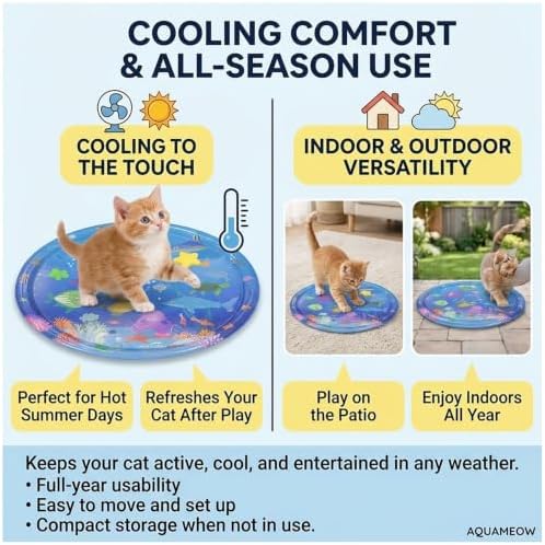 Water Cat Toy,Cooling and Refreshing Cat Water Mat,Cat Anti-Scratch Cooling Mat,Durable Cat Interactive Water Mat，26inch*26inch