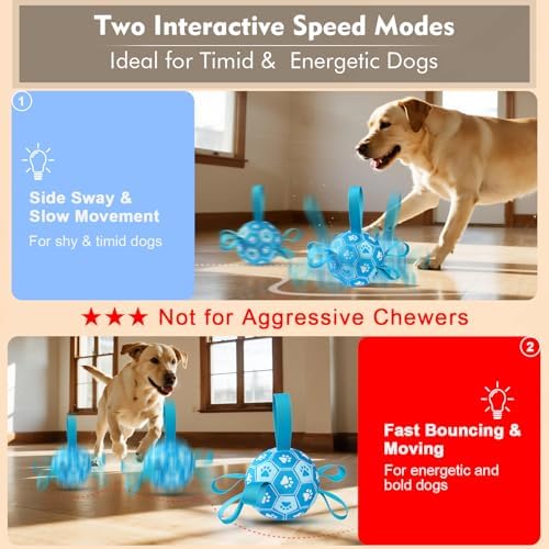 Interactive Dog Toys Dog Soccer Ball to Keep Them Busy(Blue) | Durable Automatic Moving Jumping Dog Balls with Straps for Small/Medium/Large Dogs,Rechargeable,Not for Aggressive Chewers