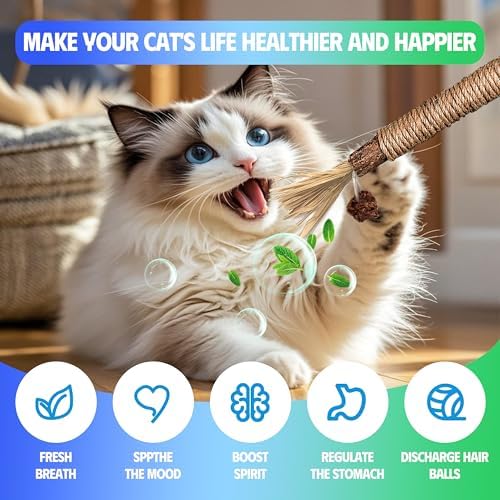 Silvervine Sticks Cat Chew Toys for Indoor Cats Dental Care Teeth Cleaning, Natural Kitten & Cat Teething Toys for Health, Catnip Toys Cat Chew Rope Suitable for All Breeds of Aggressive Chewers Cat