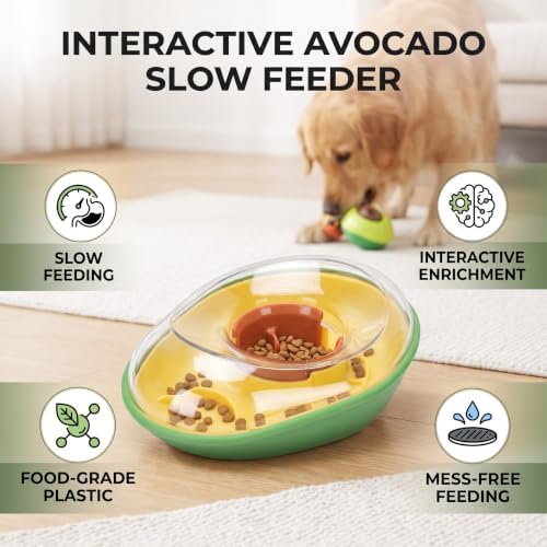 Yosoo Health Gear Avocado Pet Feeder Plastic Slow Feeder Dog Bowl, Leakage Design, Attractive Avocado Shape, Prevents Food Spillage, Practical and User Friendly, for Cats and Dogs