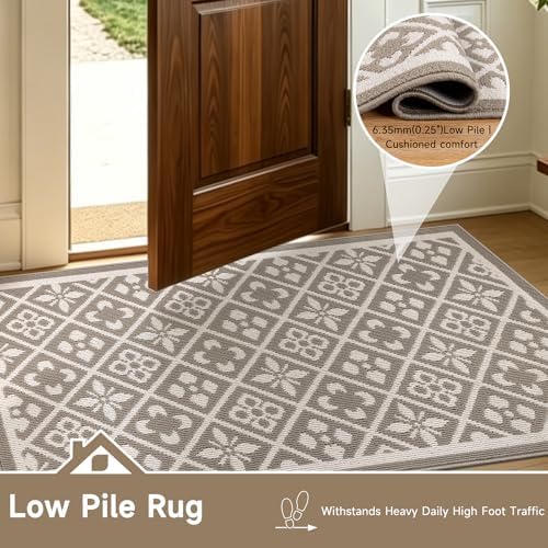Ileading Indoor Door Mat 3x5ft, Absorbent Muddy Mats for Dogs, Low-Profile Entrance Large Welcome Mat with Non-Slip Rubber Backing, Washable Runner Carpet for Hallway,Entryway,Kitchen(Beige)