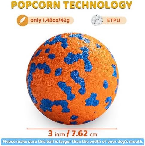 Dog Balls, Indestructible Dog Toy Ball for Aggressive Chewers, Durable High Elasticity Interactive Ball for Training Dog Catch and Fetch, Large Medium Small Dog and Puppies(Orange, 3in, 1pcs)