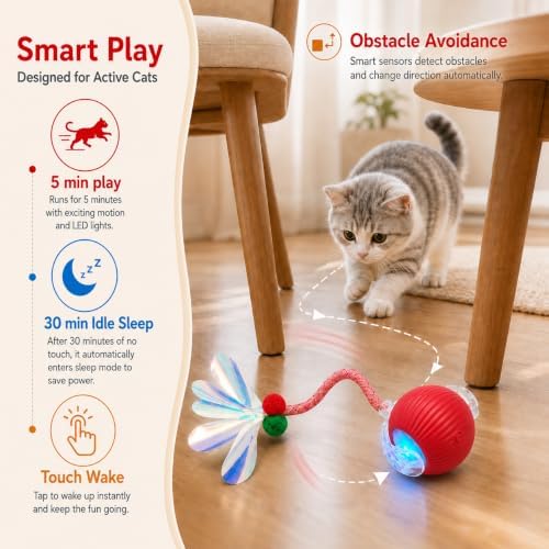 Interactive Cat Toy Ball, Smart Moving Pet Toy for Cats & Dogs | cat toys for indoor cats | speedy tail 2.0 cat toy|cat teaser toy|interactive motion activated cat toys| stimulating cat toys