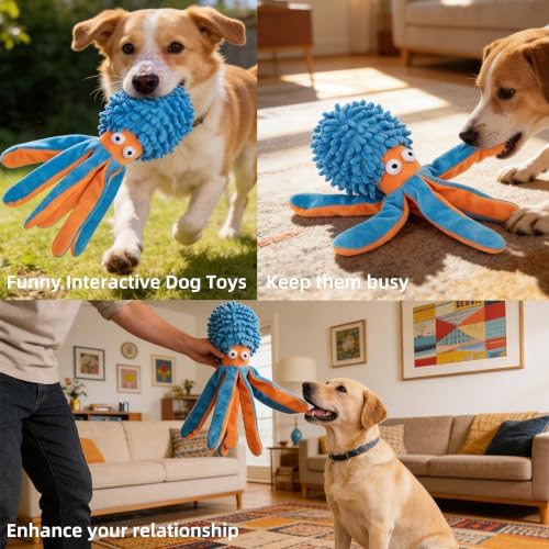 2-Pack Dog Squeak Toys,Plush Puppy Octopus Dog Toys for Small Medium Breed