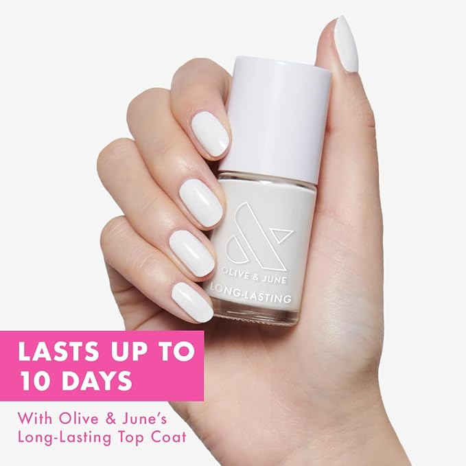 Olive & June Long Lasting Nail Polish | Spring Pastel Nails | Plump Gel-Like Finish No Lamp Needed | Lasts up to 10 days | Salon-Quality 15-Free Vegan & Cruelty-Free Chip-Resistant |HD Crisp White