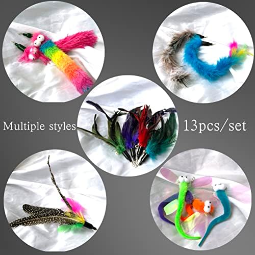AcceLeah Cat Worm Toy Refills Cats Teaser Toys Wand Replacement Cat Wand Attachments 13Pcs Cat Worms and Dragonfly Refill,Cat Wand Toy Assorted Teaser Refills with Bell (13Pcs)