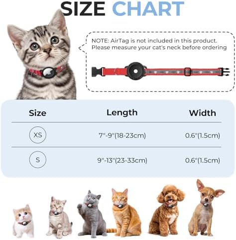 Breakaway AirTag Cat Collar, Reflective Cat Tracker Collar with Bell | Built in AirTag Holder, Adjustable 8.5-12in for Cats, Kittens and Puppies, Safety Elastic Band, Reflective for Night Walking