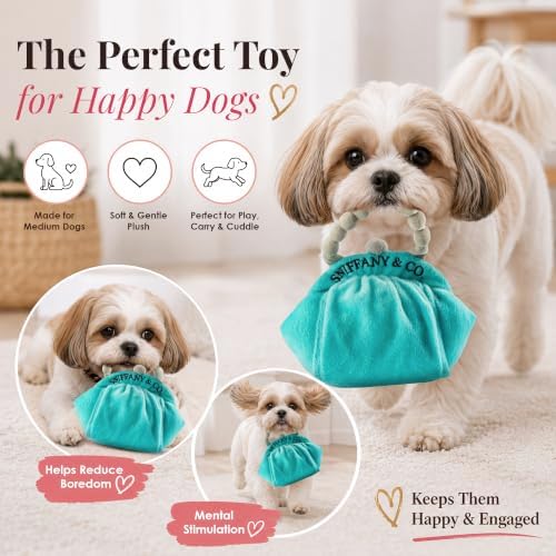 Diggin Designs Sniffany & Co Squeaky Plush Dog Toy Purse | Luxury-Inspired Parody Designer Handbag with Built-in Squeaker, Soft Plush Fashion Dog Toy – Haute Couture Purses & Handbags