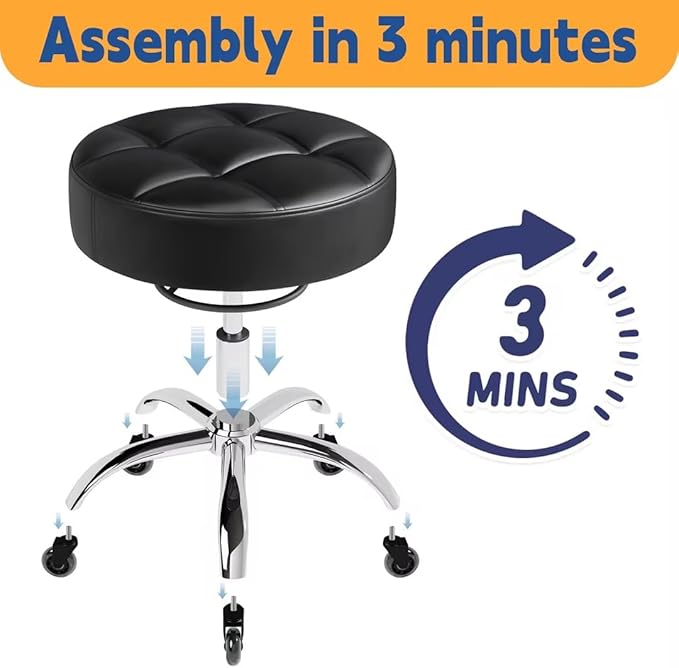 Rolling Stool Heavy Duty 400lb: Super Soft Seat Cushion,360° Swive,Height Adjustability,No Squeaky Noises,No Tip Over, New Upgraded Salon stool Chair, for Tattoo Facial Massage Spa Medical (Black)