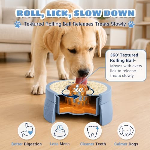 Slow Feeder Dog Bowl with Rolling Ball, Dog Lick Bowl for Puppy & Small Dog
