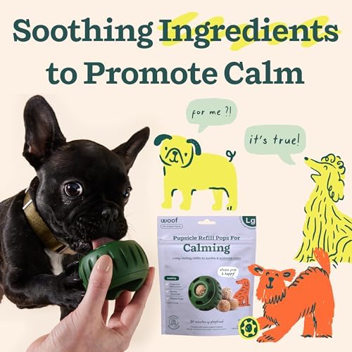 WOOF Pupsicle Calming Starter Kit - Pupsicle and Calming Pops Bundle - Long-Lasting Interactive Dog Toy - 7 Refills with Thiamine, Tryptophan, Passion Flower for Medium and Large Dogs 25-75 lbs