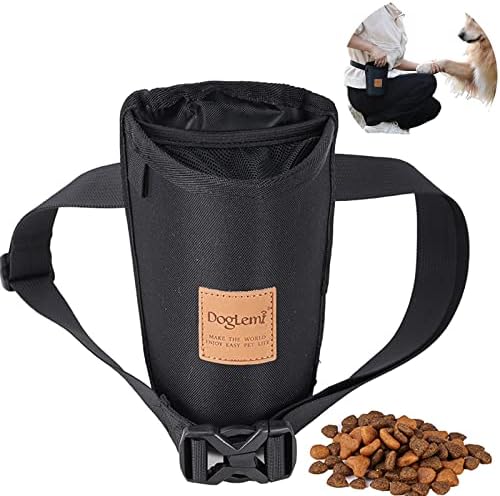 Dog Treat Training Pouch 3 Ways to Wear Elastic Leak-Proof Food Mesh Design Built-in Poop Bag Dispenser Adjustable Multifunctional Shoulder/Waist Bag for Pet Walking and Travel（Black）