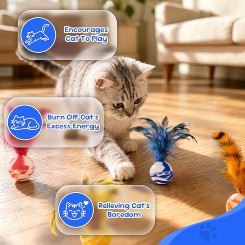 Cat Feather Toys 20 Pack, Cats Bouncy Balls for Indoor Cats