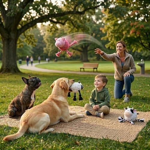 Fuzzl Farmyard Friends Dog Toy – Large Pink Pig – Soft Noodle Fabric Plush with Durable Rope Legs – Interactive Tug, Chew & Comfort Toy for Dogs