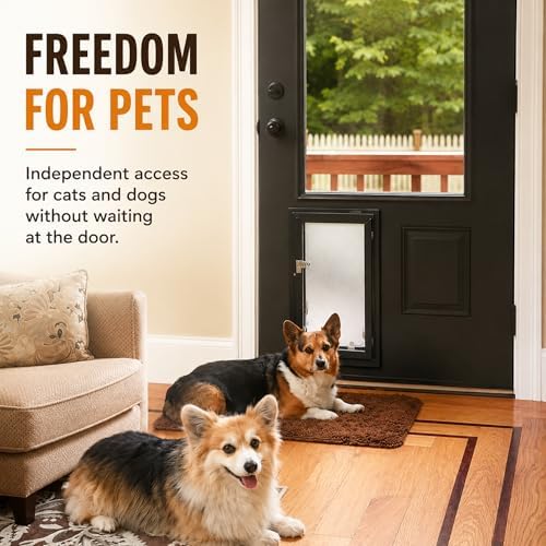 Door Model | Cat & Dog Doors | Energy Efficient Double Vinyl Flaps | Locking Security Cover | Skilled Install Required | Heavy Frame of Extruded Aluminum | Steel Reinforced Corners | Hale Pet Door