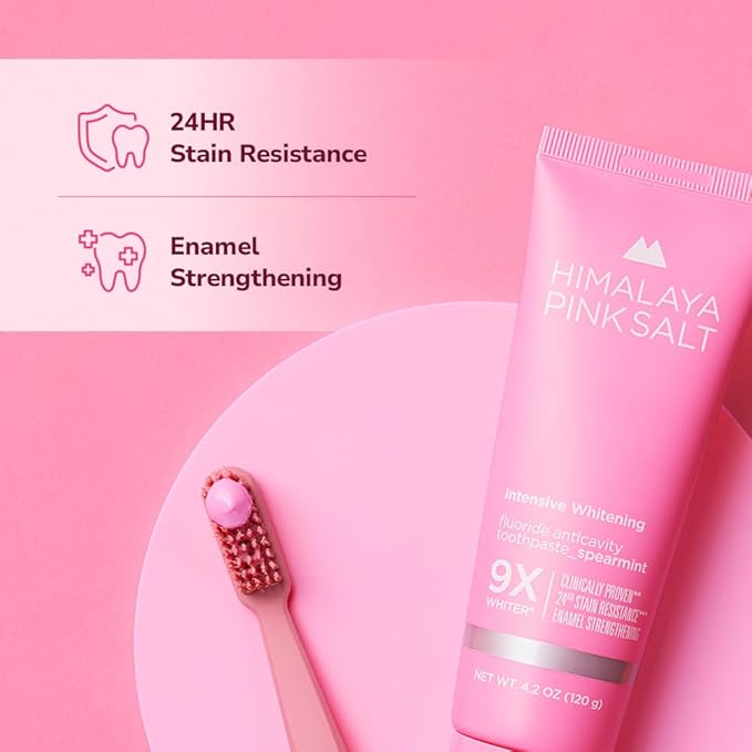 HIMALAYA PINKSALT Intensive Whitening Toothpaste - Teeth Whitening, Deep Stain Remover with Fluoride, Appropriate for Sensitive Teeth, Peroxide Free, Pink Toothpaste - Spearmint, 4.2 oz (Pack of 3)