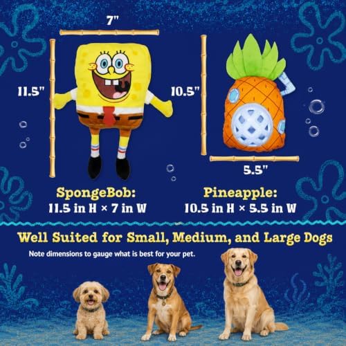SpongeBob SquarePants, Squeaky Plush Dog Toys, Pineapple Set, 2-Pack