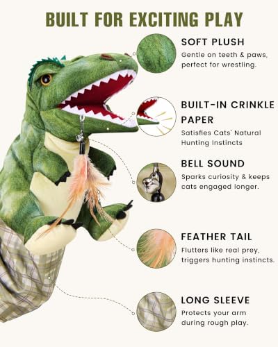 T-Rex Dinosaur Cat Puppet Glove, Interactive Toy with Movable Jaw