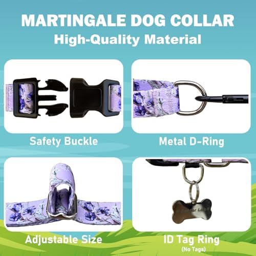 Purple Martingale Dog Collars for Medium Dogs with Buckle Floral Pattern Nylon Dog Collar (Purple Lily, Medium)