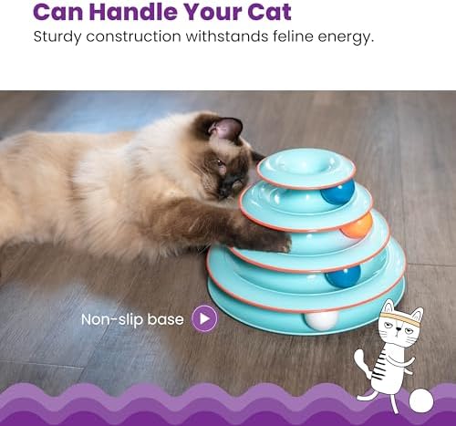 Catstages Chase Meowtain 4-Tier Interactive Cat Track Toy, 10.1" x 7.1" | 4-Level Tower, 4 Spinning Balls, Non-Slip Base, Interactive Enrichment, Indoor Cats & Kittens, Multi-Cat Homes