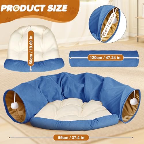 Spardar 2-in-1 Bunny Tunnel Bed, with Removable Mat Hideout, Blue
