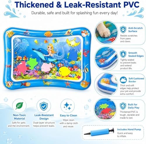 2026 Upgraded Pet Water Sensory Mats, Cat Water Mat with Floating Fish Toy, Thickened Interactive Cat Water Play Mat Toy, Leak Proof Cooling Pad for Indoor Cats Kittens Summer (#D)