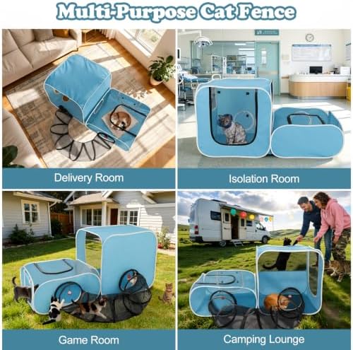 Cat Playpen, 3-in-1 Pop-up Outdoor Cat Enclosure, Blue
