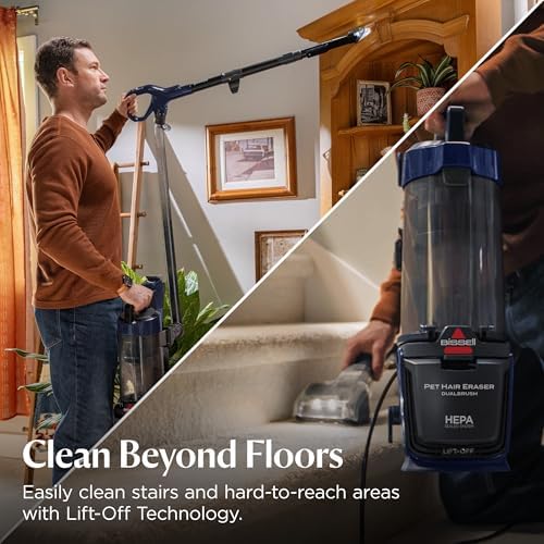 Bissell Pet Hair Eraser DualBrush Upright Vacuum with Two Brush Rolls, DualBrush Self-Cleaning Technology, HEPA Sealed Allergen System, Bright FurFinder Headlights, Lift-Off Pod, 42946