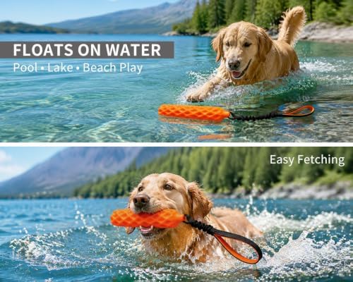 Floating Squeaky Dog Toy, Fetch Training Bumper with Reflective Rope Handle