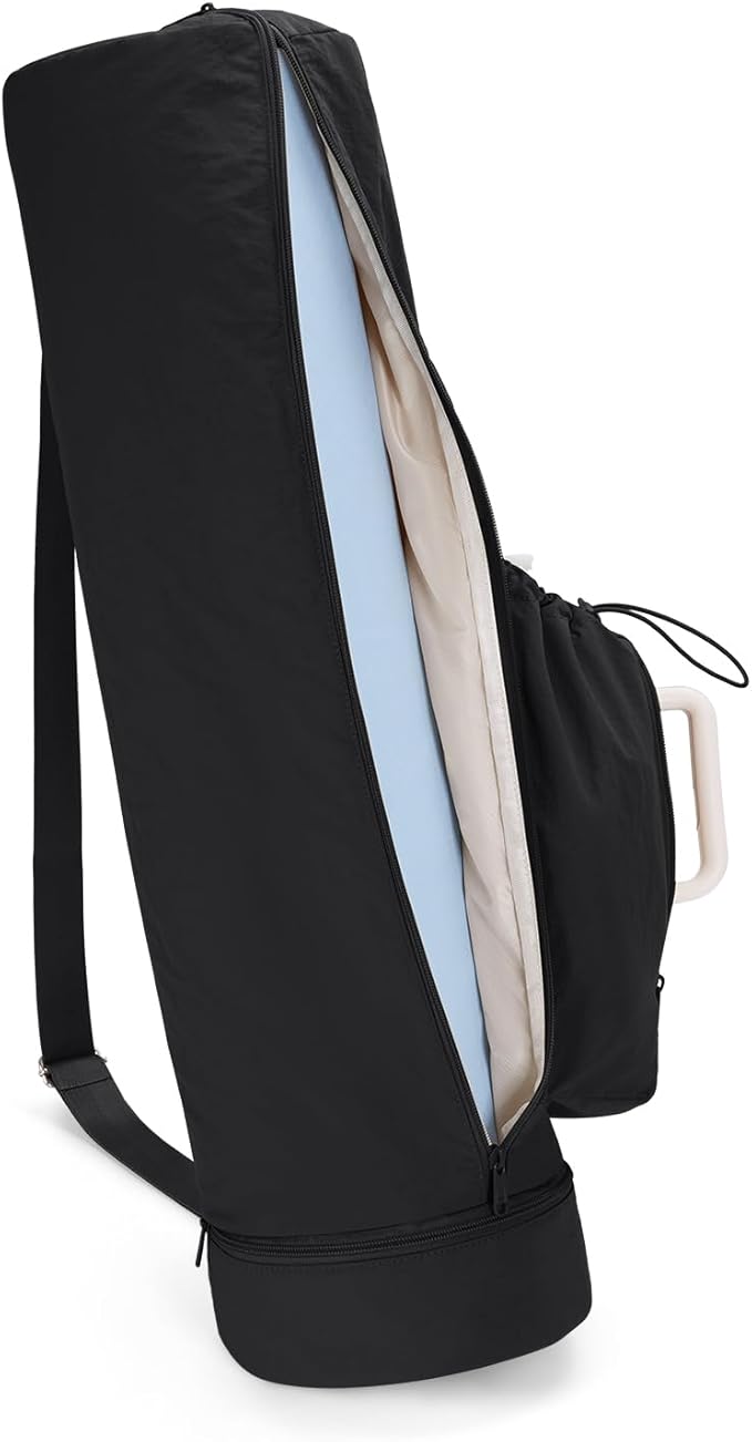 sportsnew Puffy Yoga Mat Bag Yoga Gym Bags for Women Men, Full-Zip Pilates Bag with Wet Pocket & Side Zip Drawstring Pocket Fits Tumblers with Handle, Yoga Mat Storage for Carrier Quick Access