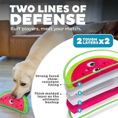 Outward Hound Tough Skinz Durable Chew Squeaky Dog Toy, Watermelon, 9.8"